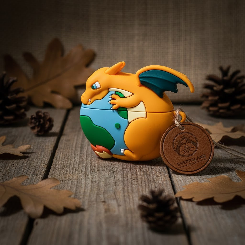 Coque AirPods Dracaufeu & La Terre – Étui Silicone 3D "Frappe Atlas"